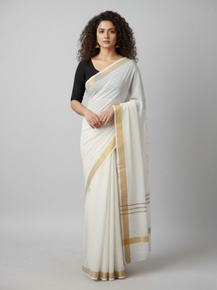 White Gold Cotton Ready to Wear One Minute Saree